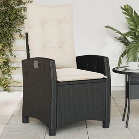 Reclining Patio Chair with Cushions Black PE Rattan Outdoor Furniture Adjustable Lounge Chair for Poolside Backyard Camping