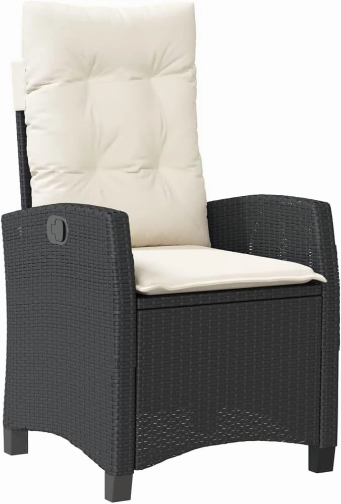 Reclining Patio Chair with Cushions Black PE Rattan Outdoor Furniture Adjustable Lounge Chair for Poolside Backyard Camping