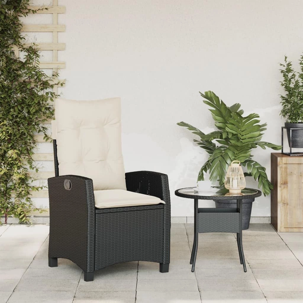 Reclining Patio Chair with Cushions Black PE Rattan Outdoor Furniture Adjustable Lounge Chair for Poolside Backyard Camping