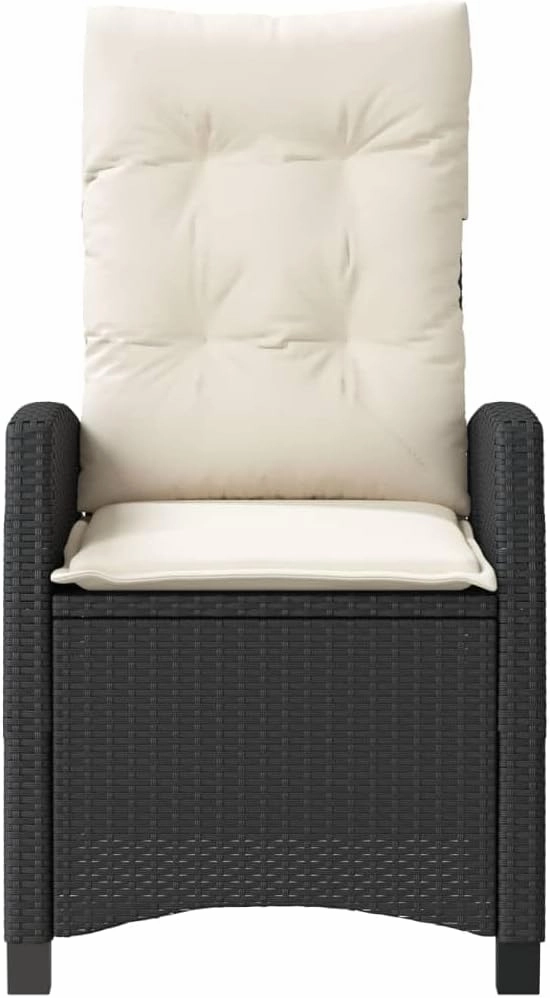 Reclining Patio Chair with Cushions Black PE Rattan Outdoor Furniture Adjustable Lounge Chair for Poolside Backyard Camping