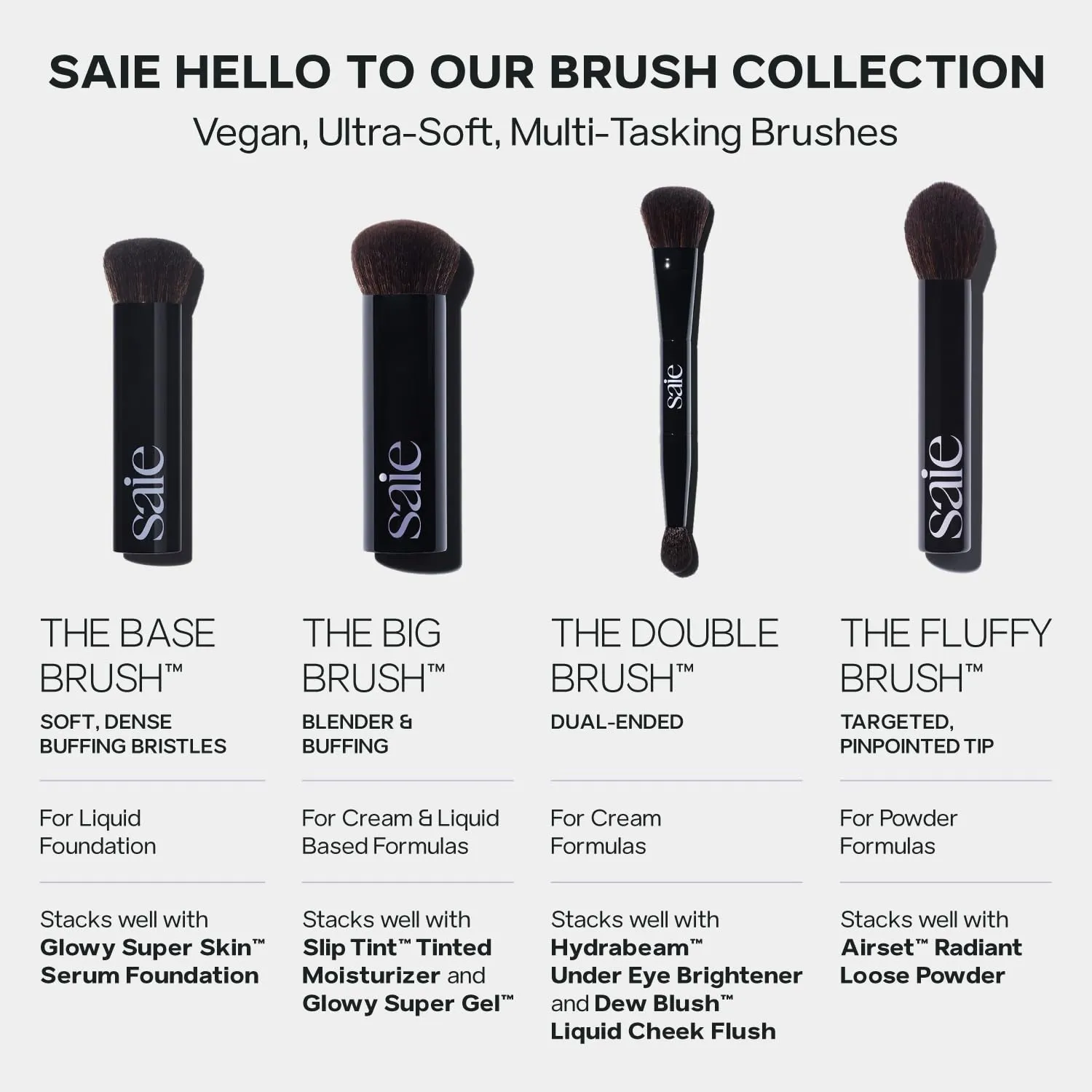 Saie The Double Brush - Multi-Use Dual Ended Makeup Brush To Highlight, Contour and Conceal - Large Ended Face Brush For Sculpting   Precise Application - Vegan, Cruelty-Free (1 Count)