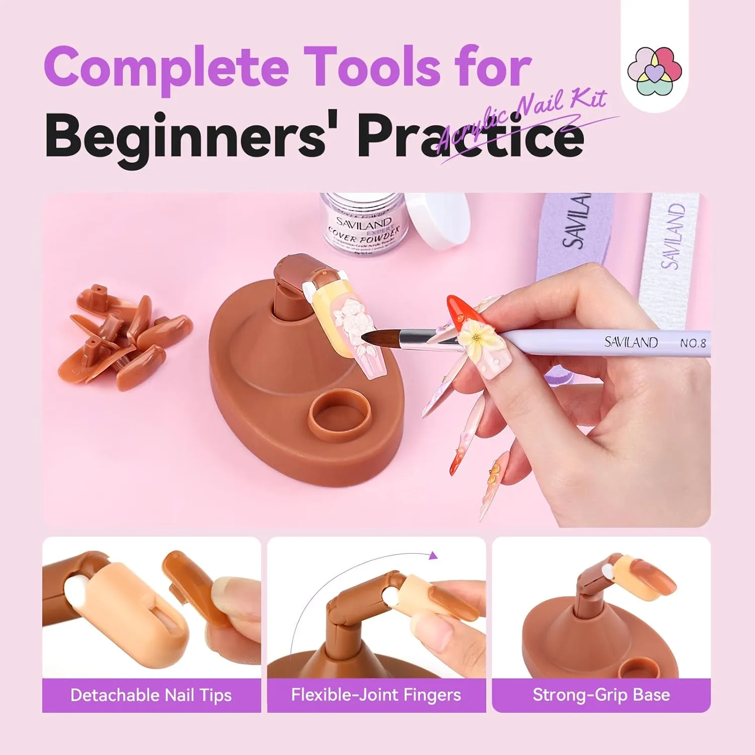SAVILAND Acrylic Nail Kit with Drill: Acrylic Nail Set with Everything Beginners Professional Nail Kit Acrylic Set U V Nail Lamp Acrylic Powder and Liquid Set with Practice Finger Gift Home Salon