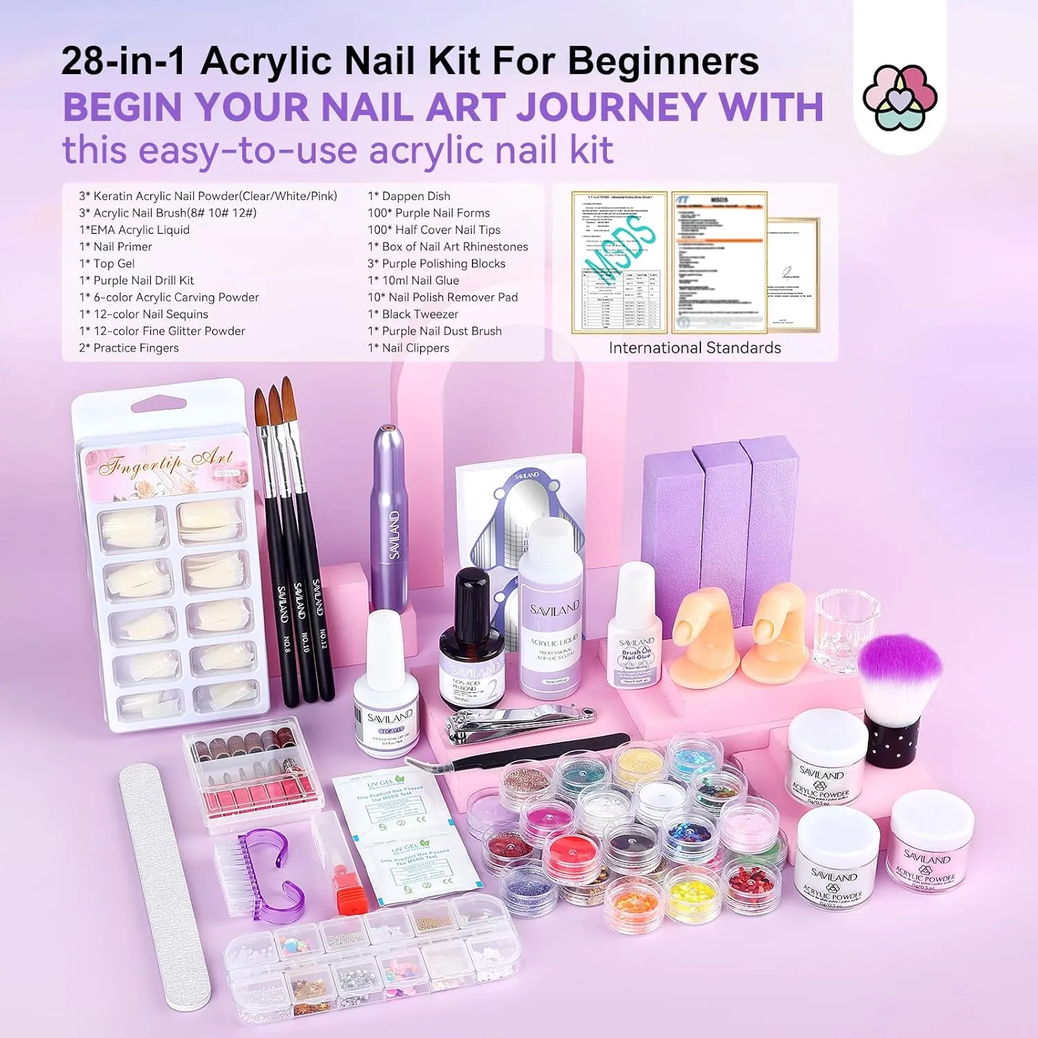 SAVILAND Acrylic Nail Kit with Everything: Acrylic Powder and Liquid Set with Nail Drill Acrylics Nails Set for Beginners Acrylics Brush Set Full Nail Supplies for Extensions