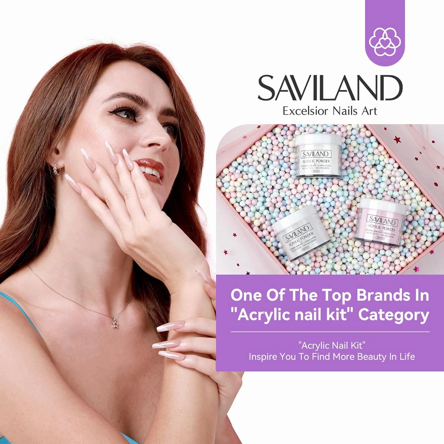 SAVILAND Essentials Acrylic Nail Kit with Drill: White Pink Clear Acrylic Powder and Liquid Set Home Nail Salon Kit for Beginners with Everything Top Gel Nail Primer Brushes Forms Tools Manicure DIY