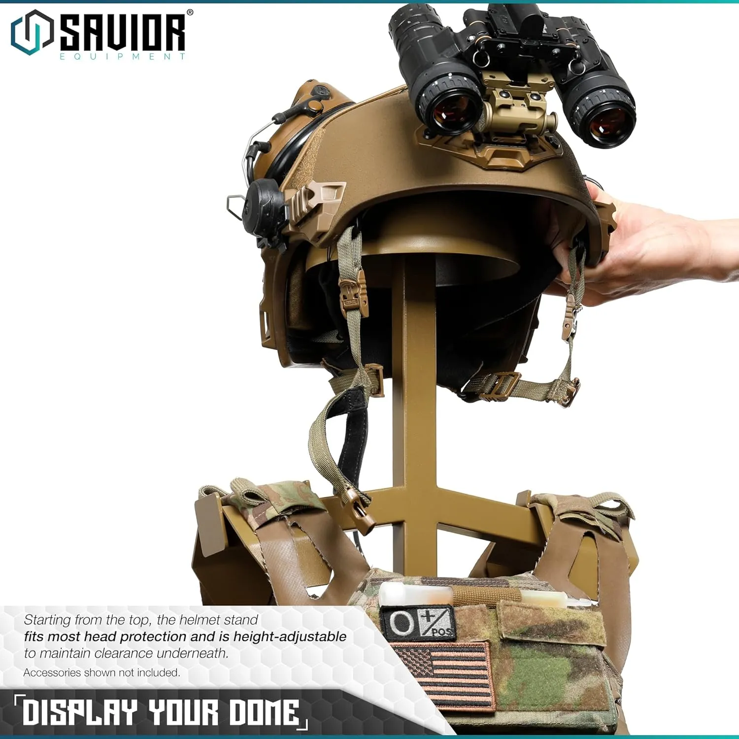 Savior Equipment H.P.C Tactical Gear Stand Tabletop Helmet Vest Display Rack, Military Gear Holder Plate Carrier Indoor Home Garage Free-Standing Organizer, Heavy Duty Steel Hold Up to 70 lbs