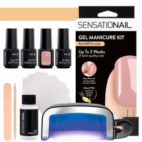 Sensationail Gel Manicure Starter Kit – Peel Off Formula, Nude Mood – Gel Nail Polish Kit with Peel Off Removal, No Acetone Needed – Color Lasts up to 2 Weeks – Removes in Seconds, Beige, 20 Piece Set