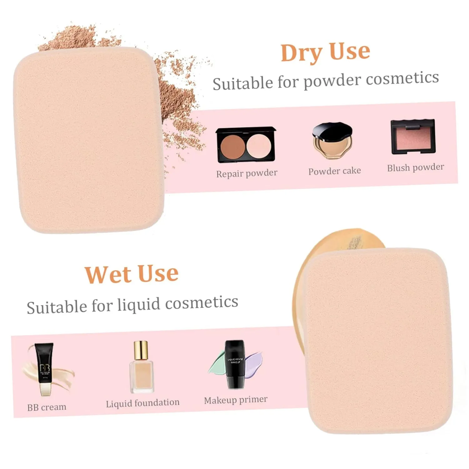 Set of 2 Makeup Sponges Travel Case Face Powder Puff for Cream Soft and Gentle E1002 Skin Tone Versatile for Salon Home Travel