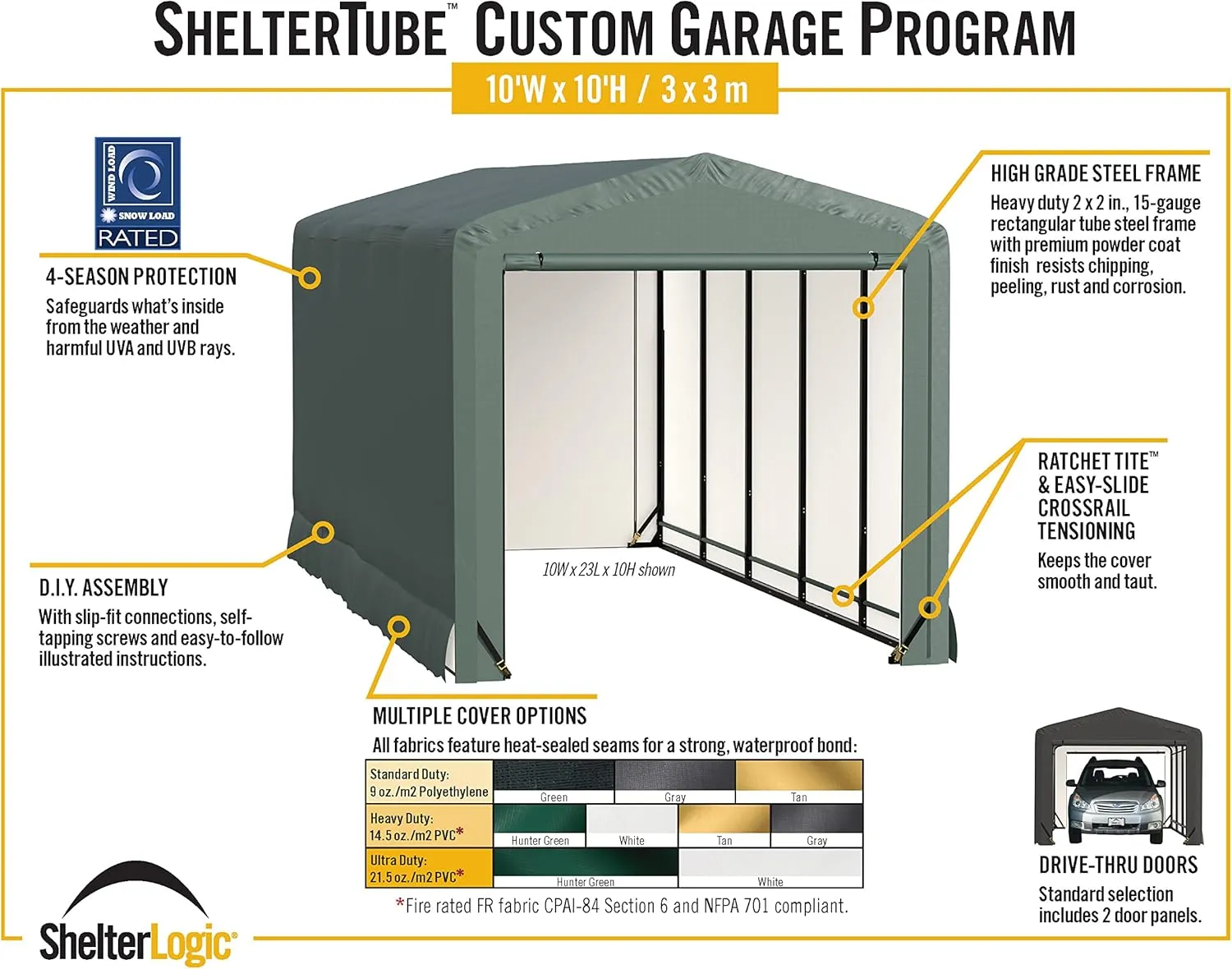 ShelterLogic ShelterTube Garage & Storage Shelter, 10' x 27' x 10' Heavy-Duty Steel Frame Wind and Snow-Load Rated Enclosure, Gray