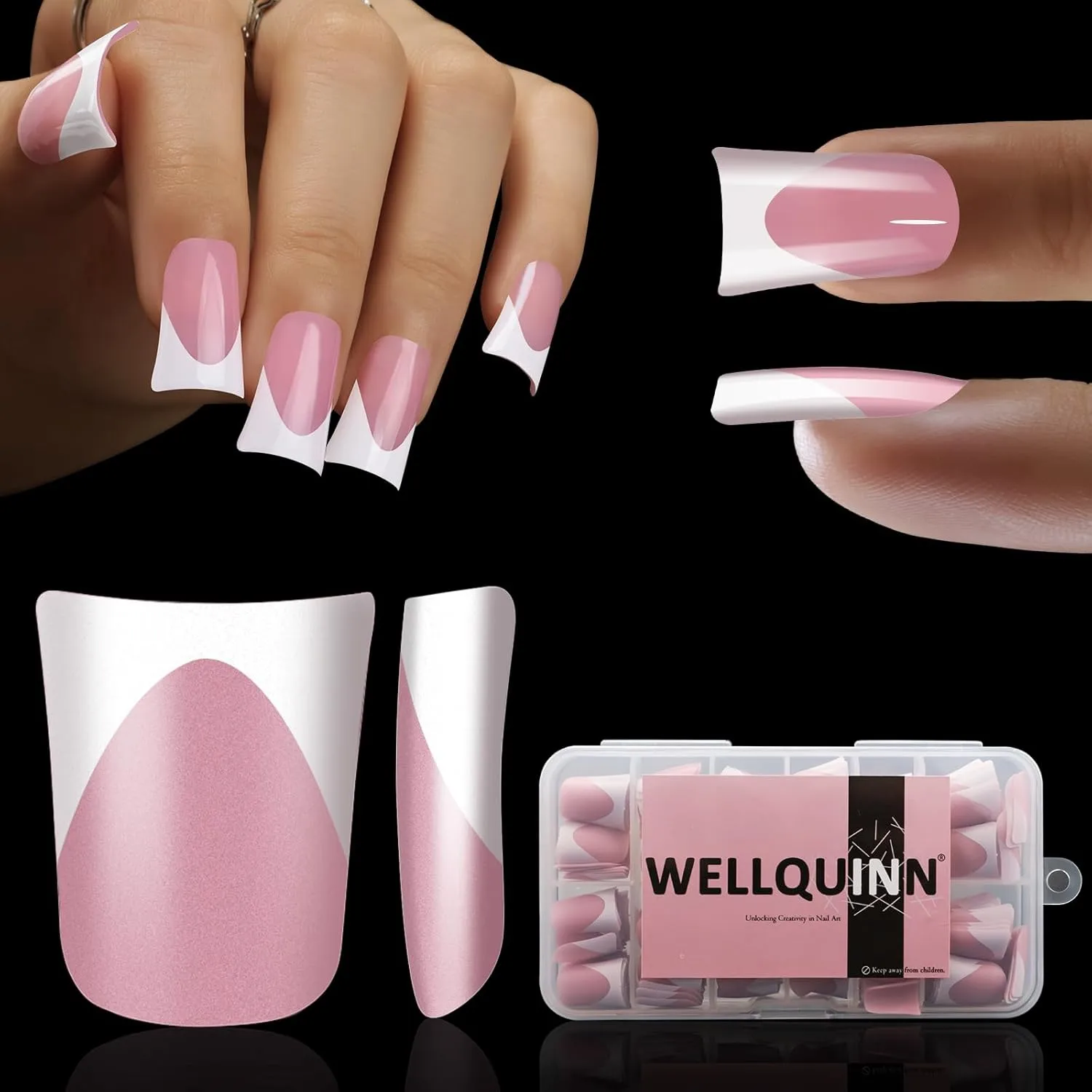Short Duck French Tip Press on Nails, Full Cover Duck Feet Fake Nails, Pre-applied Tip Primer & Base Coat, Pink Full Cover Matte False Nails for DIY Y2K Manicure 12 Sizes 240 pcs