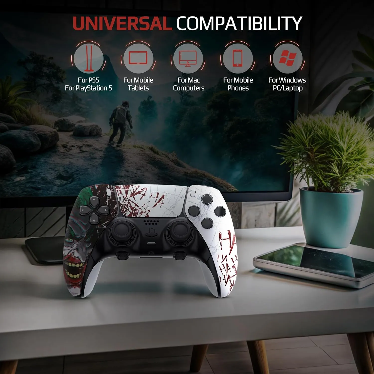 Silent Modz Custom Edge Controller Compatible with PS5, PC & Mobile Gaming - Wireless, Paddles, Trigger Stops - Joker HAHA (Soft Touch)