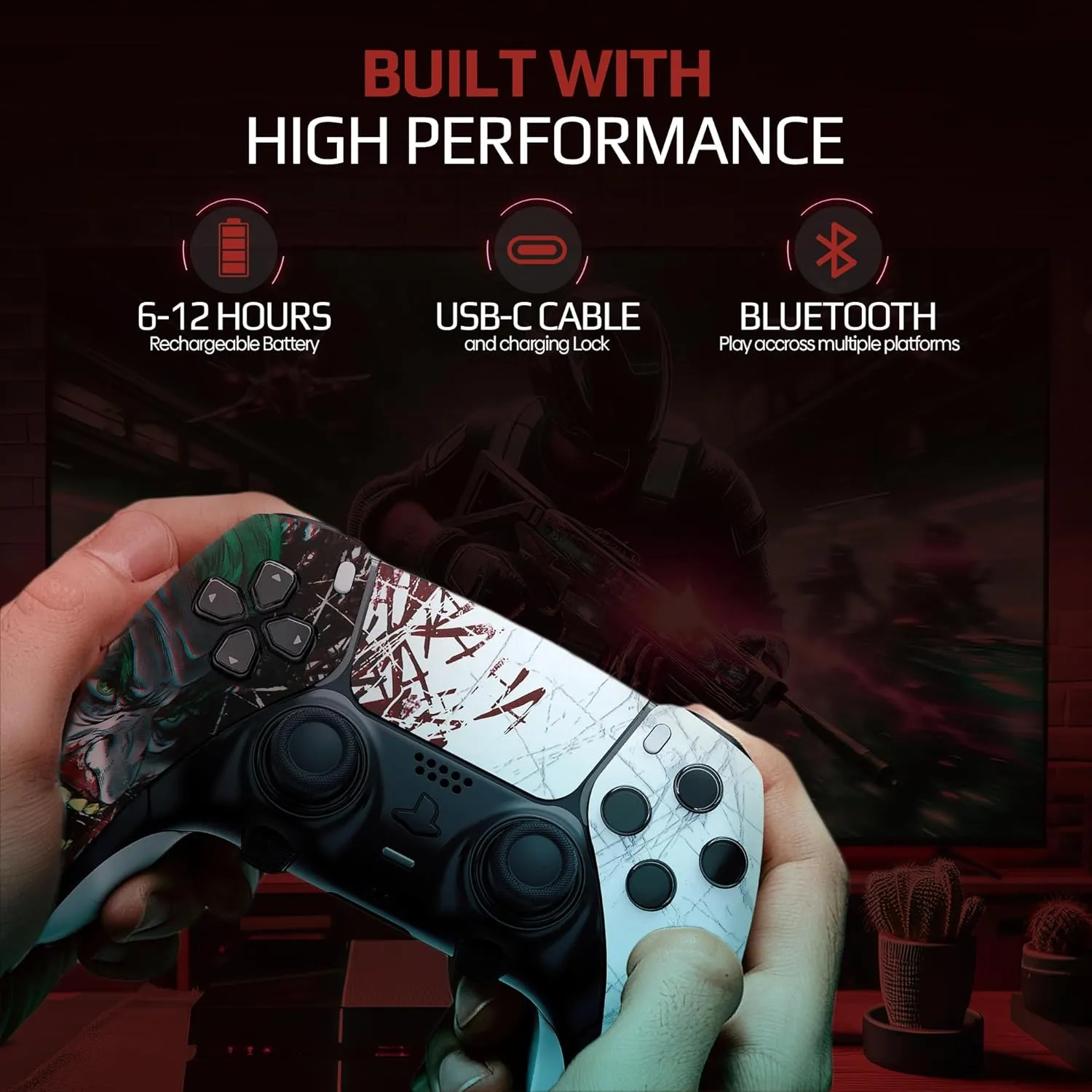 Silent Modz Custom Edge Controller Compatible with PS5, PC & Mobile Gaming - Wireless, Paddles, Trigger Stops - Joker HAHA (Soft Touch)