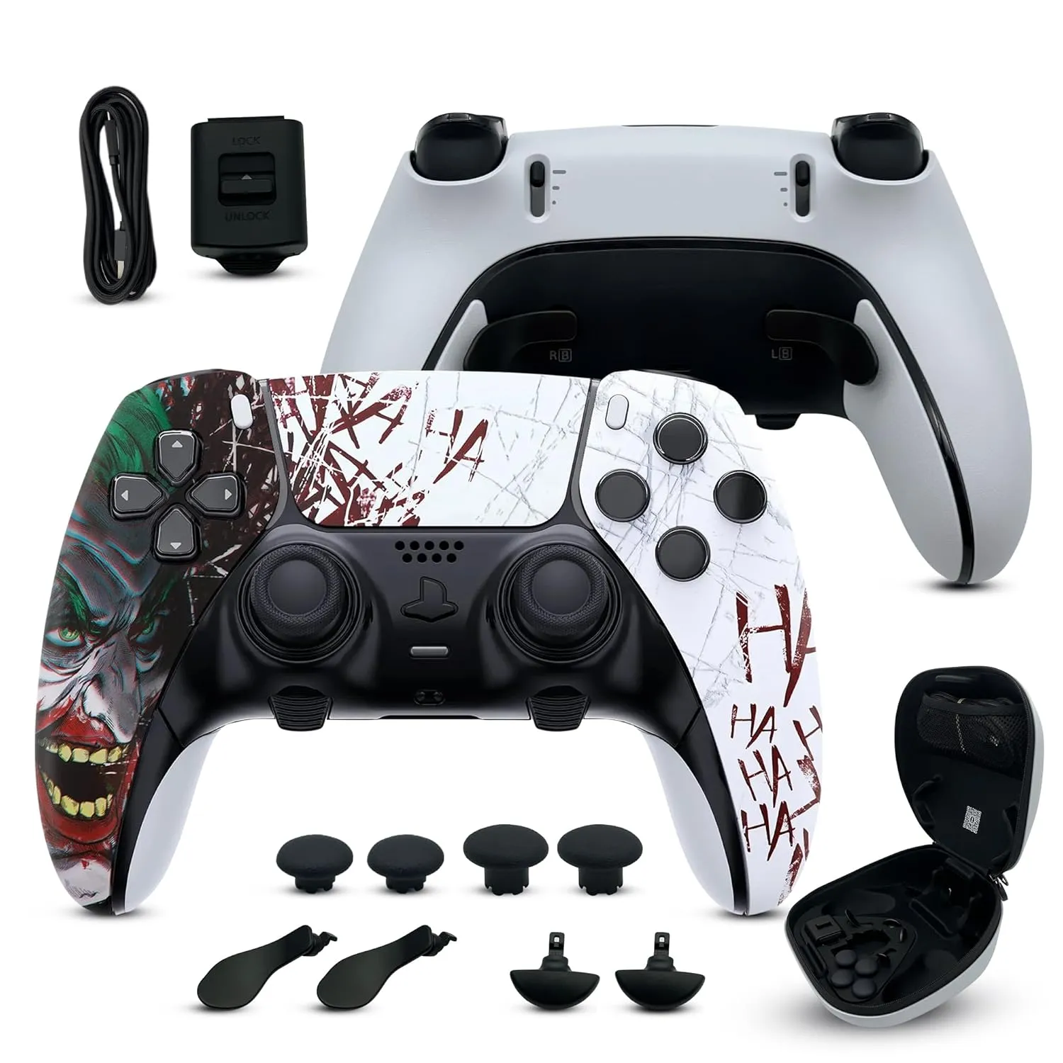 Silent Modz Custom Edge Controller Compatible with PS5, PC & Mobile Gaming - Wireless, Paddles, Trigger Stops - Joker HAHA (Soft Touch)