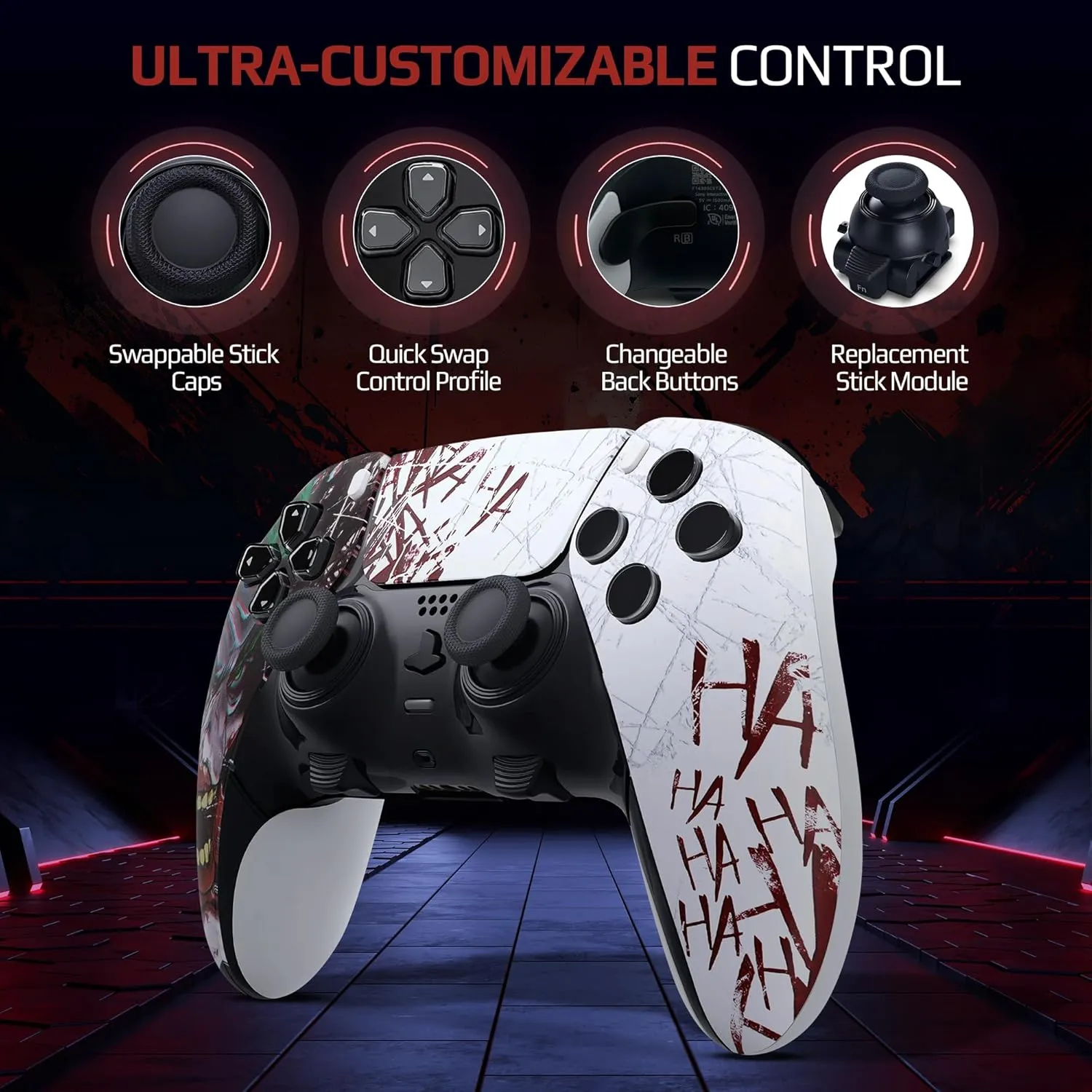Silent Modz Custom Edge Controller Compatible with PS5, PC & Mobile Gaming - Wireless, Paddles, Trigger Stops - Joker HAHA (Soft Touch)