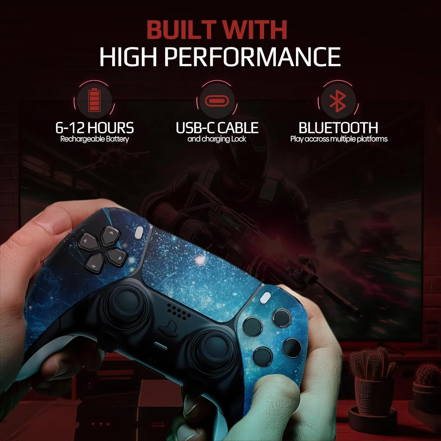 Silent Modz Edge Custom Controllers Compatible with PS5 - Unique Design Custom Wireless Gaming Controller for PlayStation 5, PC & Mobile Gaming with Paddles and Trigger Stops, Handcrafted in USA (Blue Nebula Soft Touch)