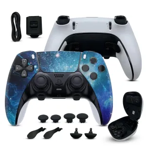 Silent Modz Edge Custom Controllers Compatible with PS5 - Unique Design Custom Wireless Gaming Controller for PlayStation 5, PC & Mobile Gaming with Paddles and Trigger Stops, Handcrafted in USA (Blue Nebula Soft Touch)