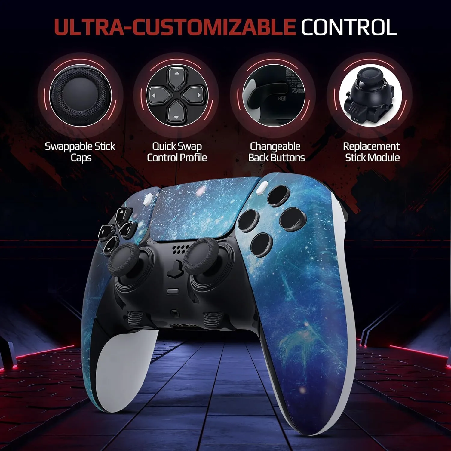 Silent Modz Edge Custom Controllers Compatible with PS5 - Unique Design Custom Wireless Gaming Controller for PlayStation 5, PC & Mobile Gaming with Paddles and Trigger Stops, Handcrafted in USA (Blue Nebula Soft Touch)