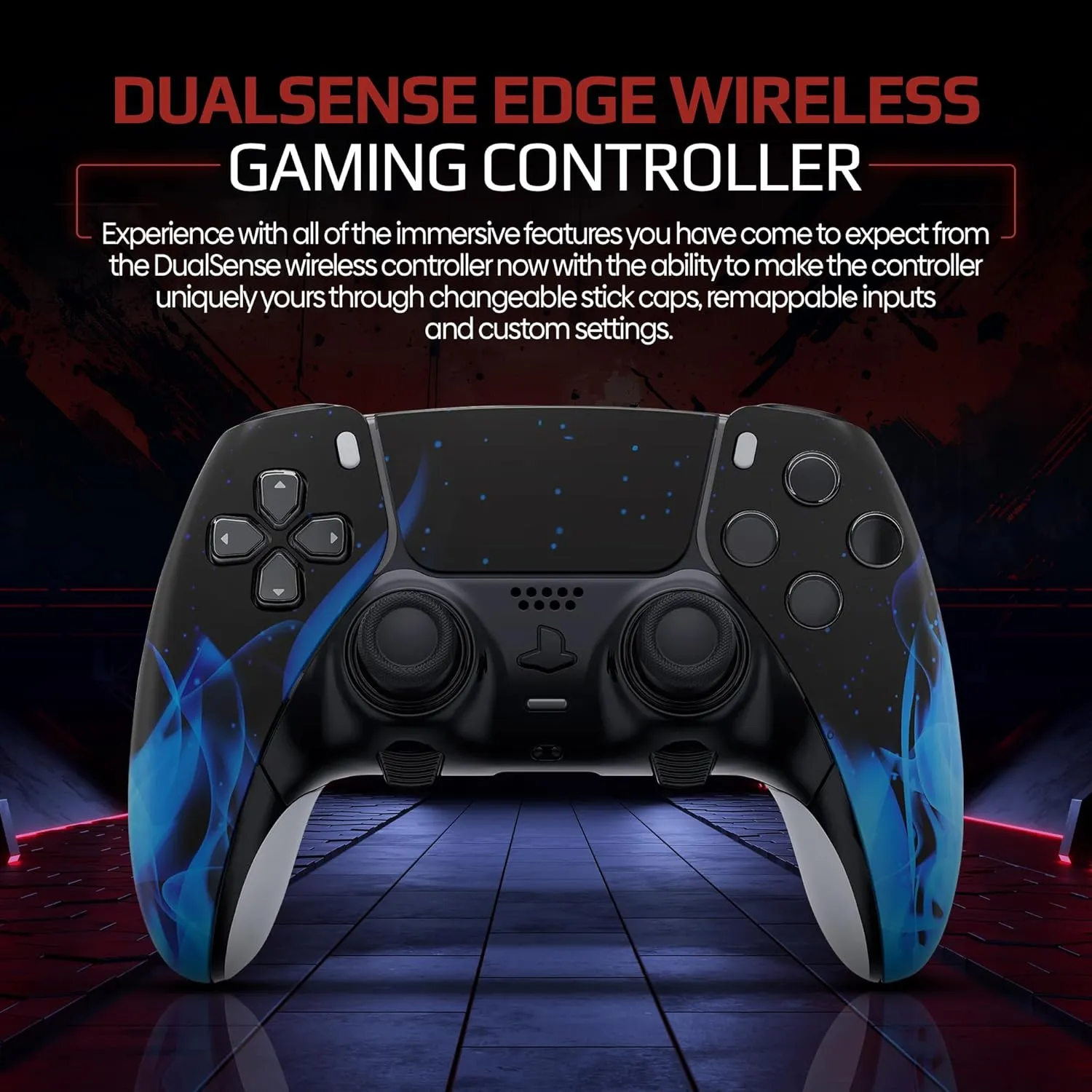 Silent Modz Edge Custom Wireless Controllers Compatible with PS5 - Unique Design Soft Touch Gaming Bundle for PlayStation 5, PC & Mobile with Paddles, Trigger Stops, Carrying Case, Handcrafted in USA (Blue Flames Soft Touch)
