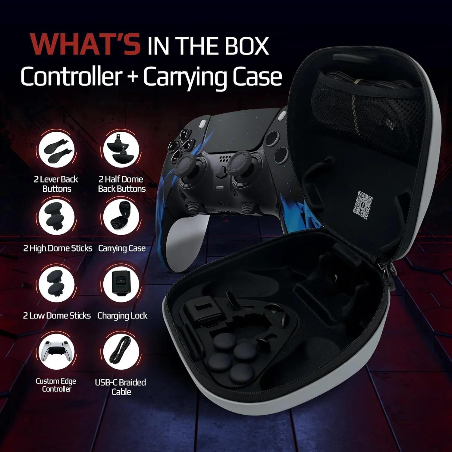 Silent Modz Edge Custom Wireless Controllers Compatible with PS5 - Unique Design Soft Touch Gaming Bundle for PlayStation 5, PC & Mobile with Paddles, Trigger Stops, Carrying Case, Handcrafted in USA (Blue Flames Soft Touch)