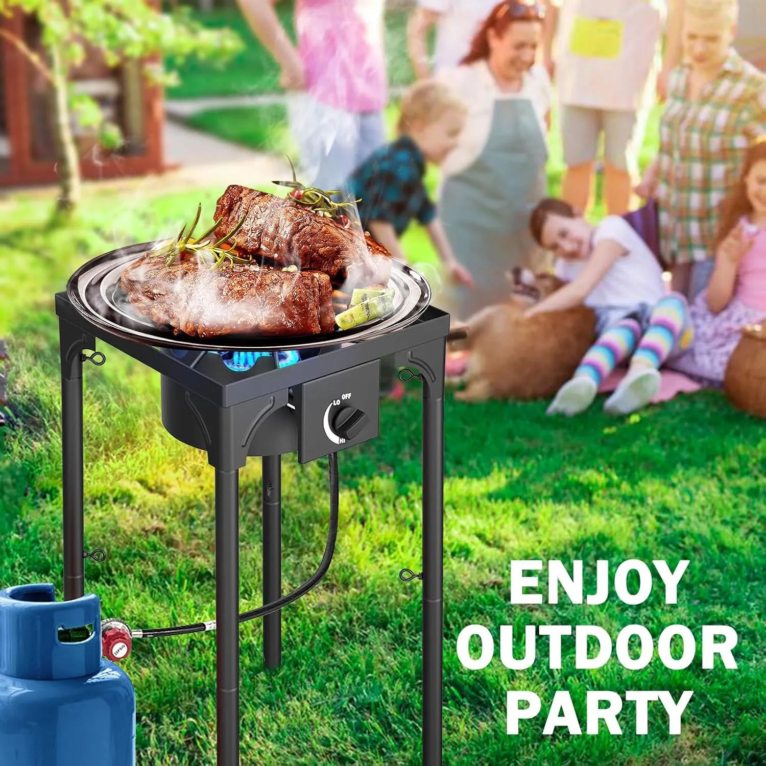 Single Burner Propane Stove, High Pressure Outdoor Stove with 0-20 Psi Adjustable Regulator and 4ft Hose, 75,000 BTU, Propane Burners for Outdoor Cooking with Detachable Stand Legs