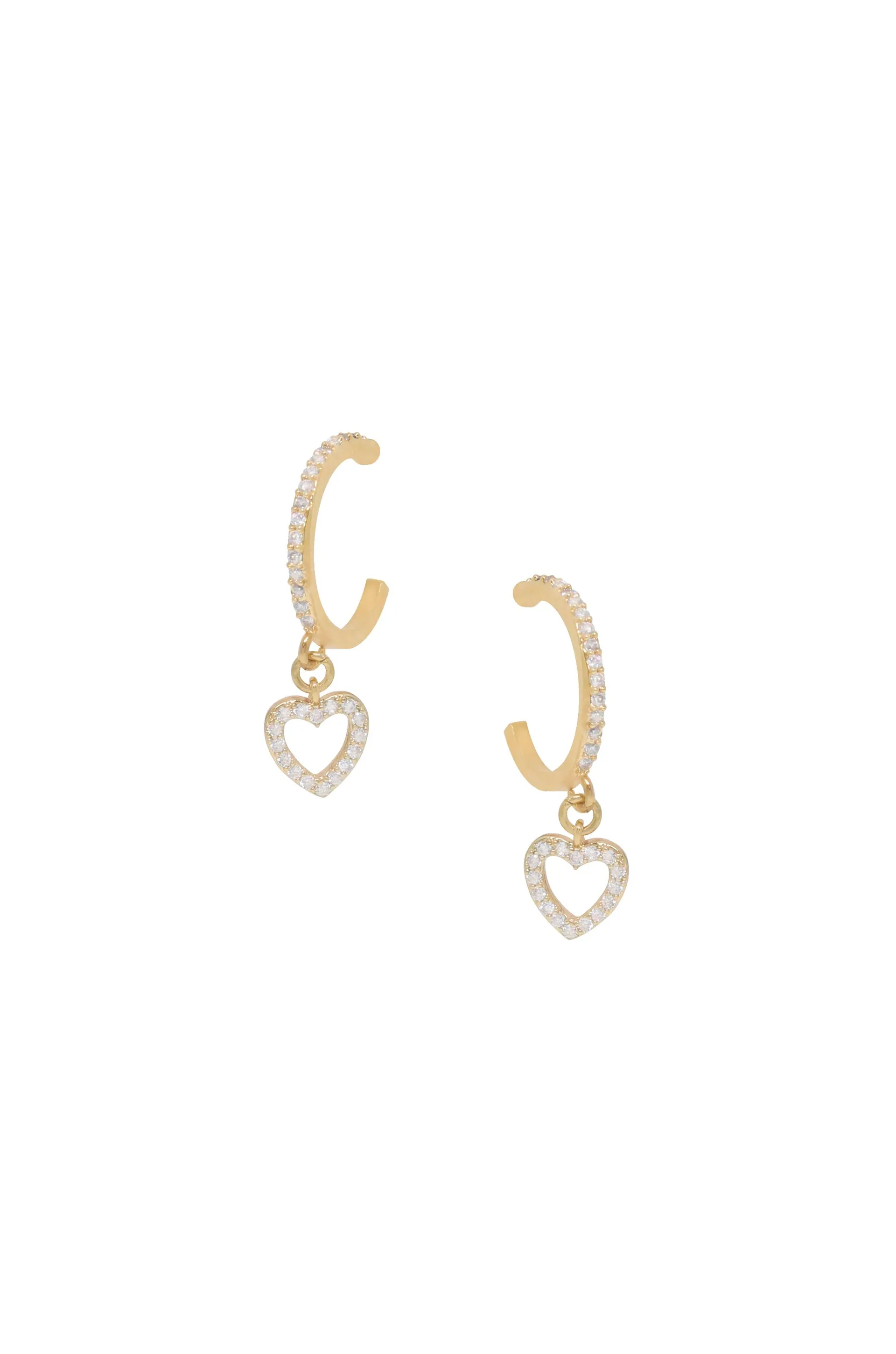Small Crystal Heart Dangle Hoop 18k Gold Plated Earrings