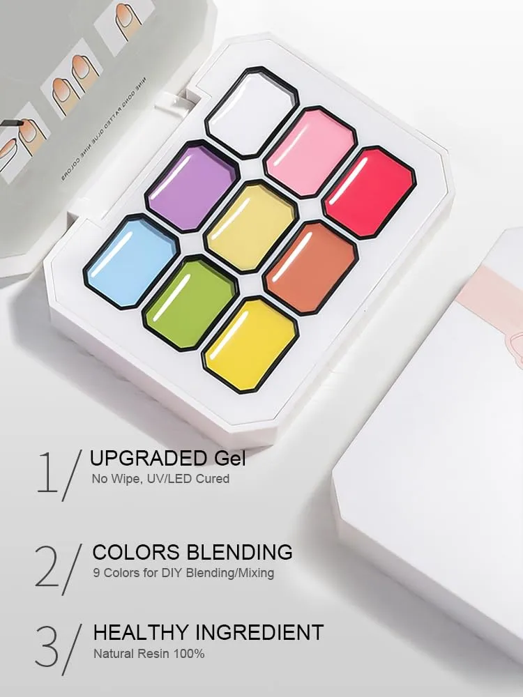 Sponge Pat Paint Nail Gel, 9 Colors Ombre Nails Gradient Gel Nail Blush Blooming Aura Nails Drawing Stripper Floral Painting Nail Art, No Wipe, UV/LED Curing (9 Colors F)