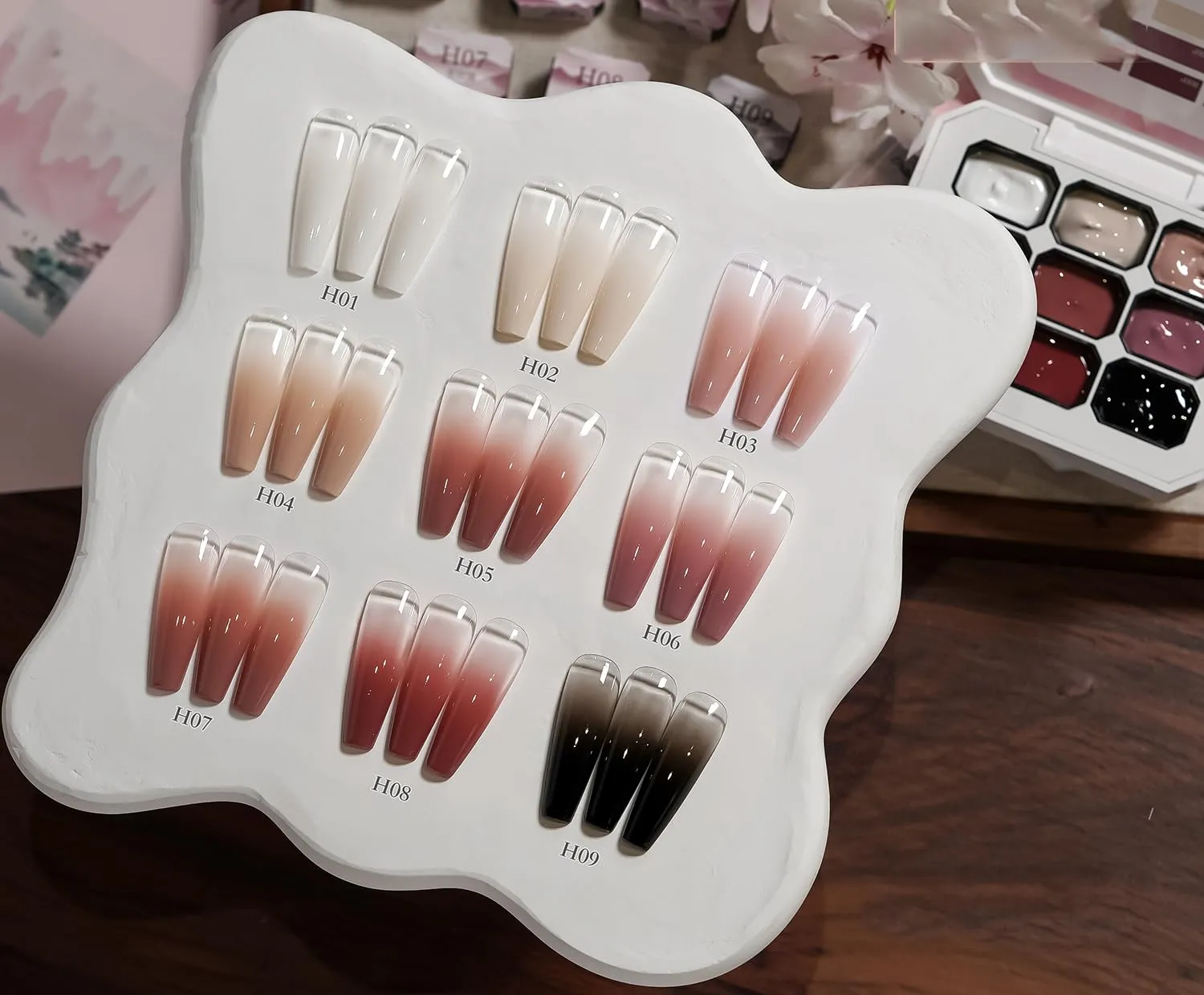 Sponge Pat Paint Nail Gel, 9 Colors Ombre Nails Gradient Gel Nail Blush Blooming Aura Nails Drawing Stripper Floral Painting Nail Art, No Wipe, UV/LED Curing (9 Colors F)