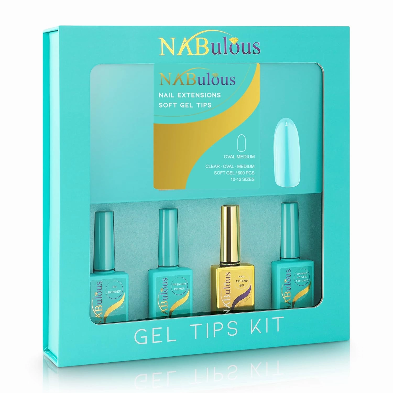 Starter KIT Oval Medium | Perfect Soft Gel Intro Starter Kit | NABulous Professional Starter Kit | Round Shaped | Medium Length | Salon Quality At-Home Gel Kit DIY (Oval Medium)