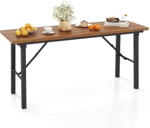 Tangkula Outdoor Dining Table for 4-6, No Assembly Foldable 59 Inches Narrow Patio Dining Table with Acacia Wood Top & Heavy Duty Metal Frame, for Yard, Garden, Poolside or Indoor (Natural)