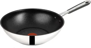 Tefal E30 Jamie Oliver Set4 Wok Pan Induction 28 cm Non-Stick Coating Dishwasher Safe Non-Slip Handle for All Types of Cookers Silver