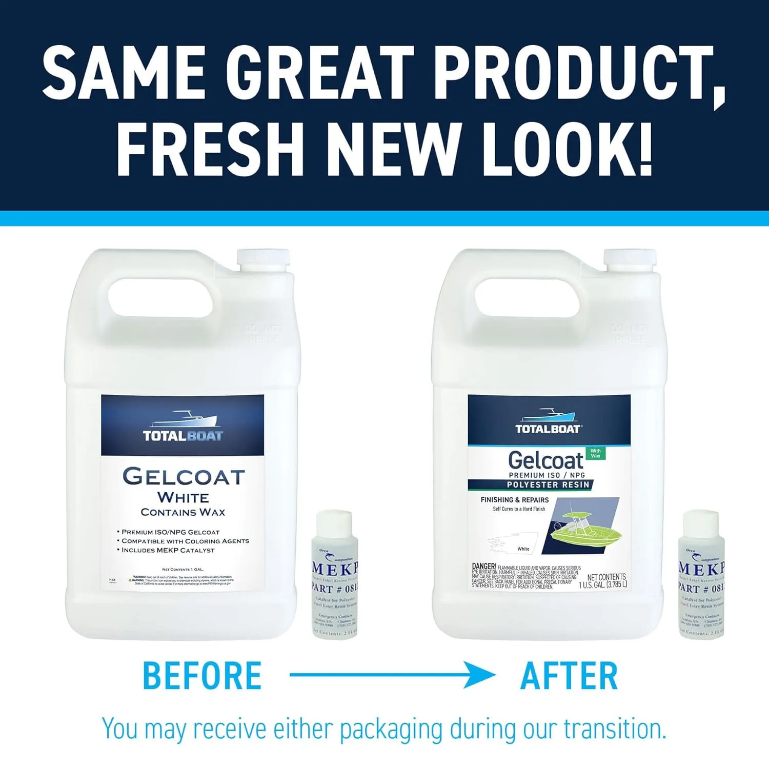 TotalBoat - 14308 Marine Gelcoat for Boat Building, Repair and Composite Coatings (White, Gallon with Wax), Packaging May Vary
