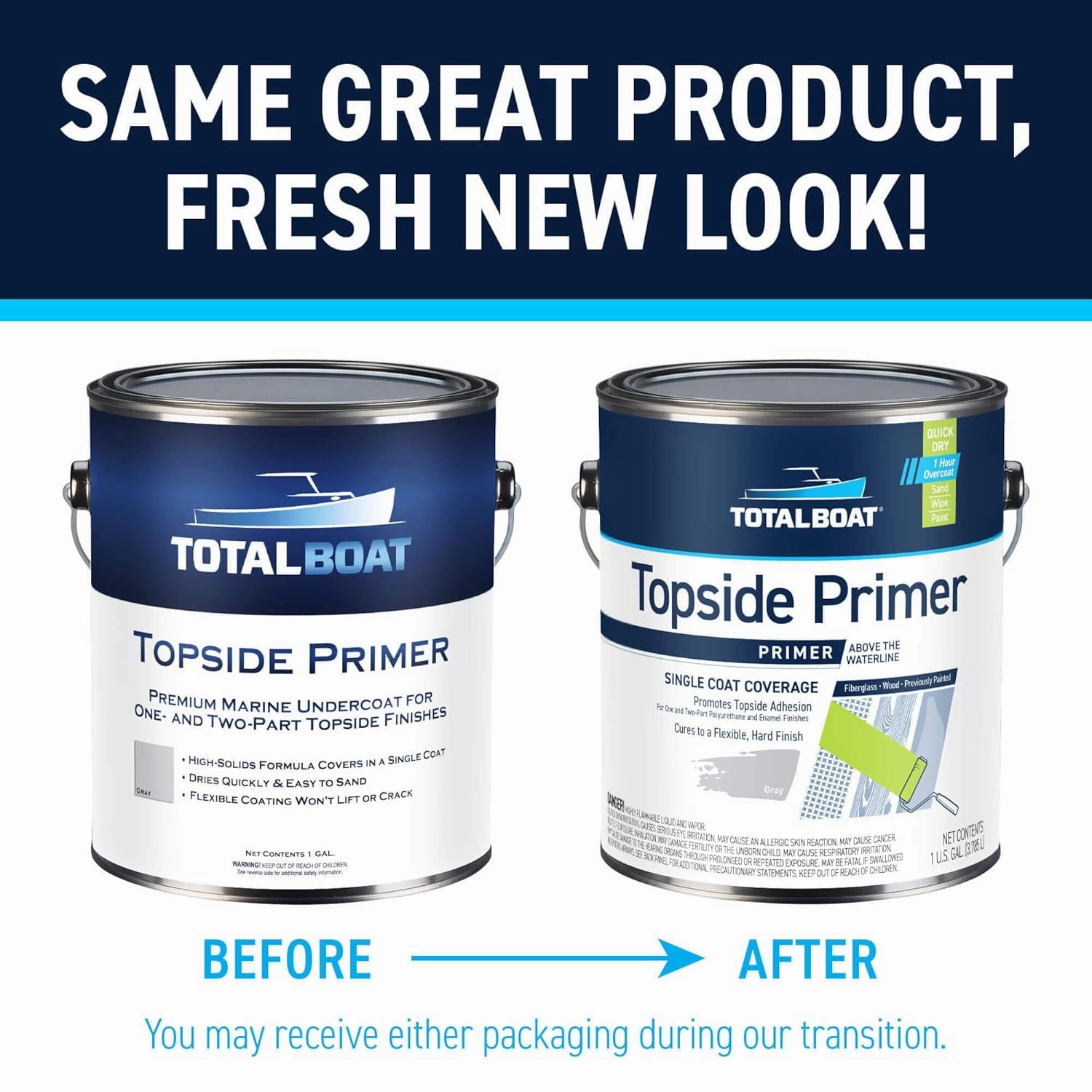 TotalBoat Marine Topside Boat Paint Primer for Fiberglass and Wood, White, 1 Quarts (Pack of 1)
