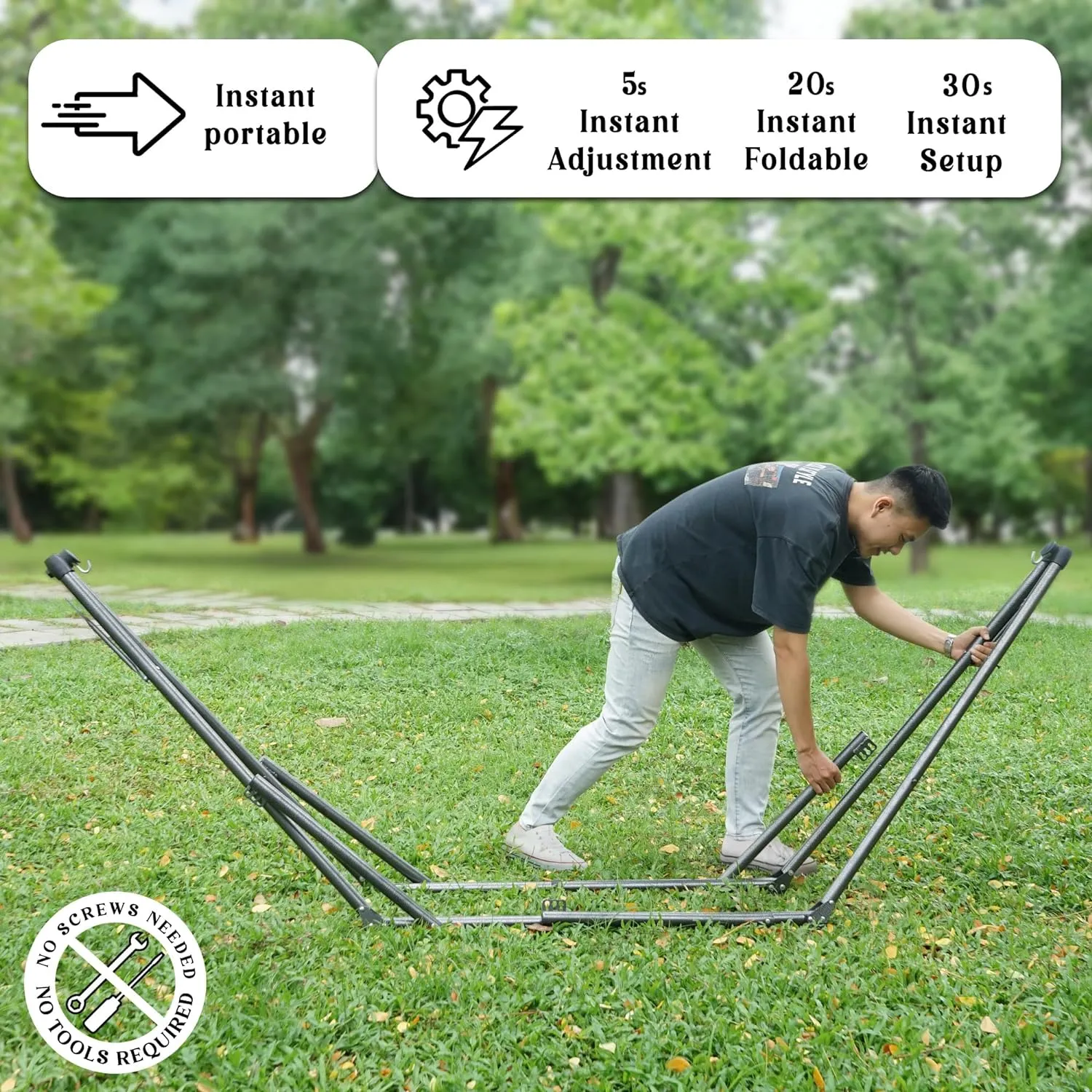 Tranquillo Uniki Hammock Stand 550 lbs Capacity, Portable, Collapsible Outdoor Hammock with Stand, Signature Steel Stand Breathable Canvas Hammock Net, Blue