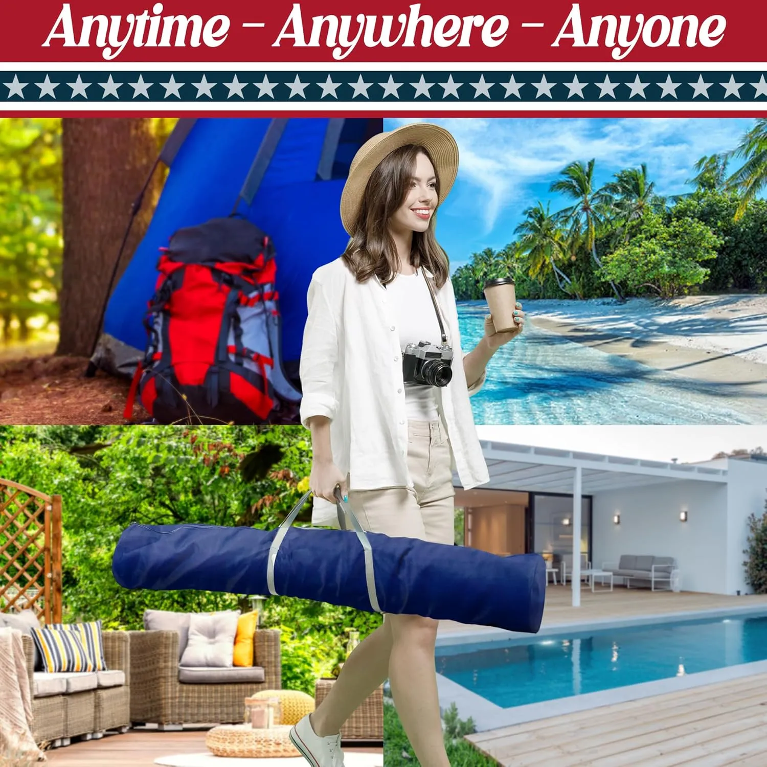 Tranquillo Uniki Hammock Stand 550 lbs Capacity, Portable, Collapsible Outdoor Hammock with Stand, Signature Steel Stand Breathable Canvas Hammock Net, Blue