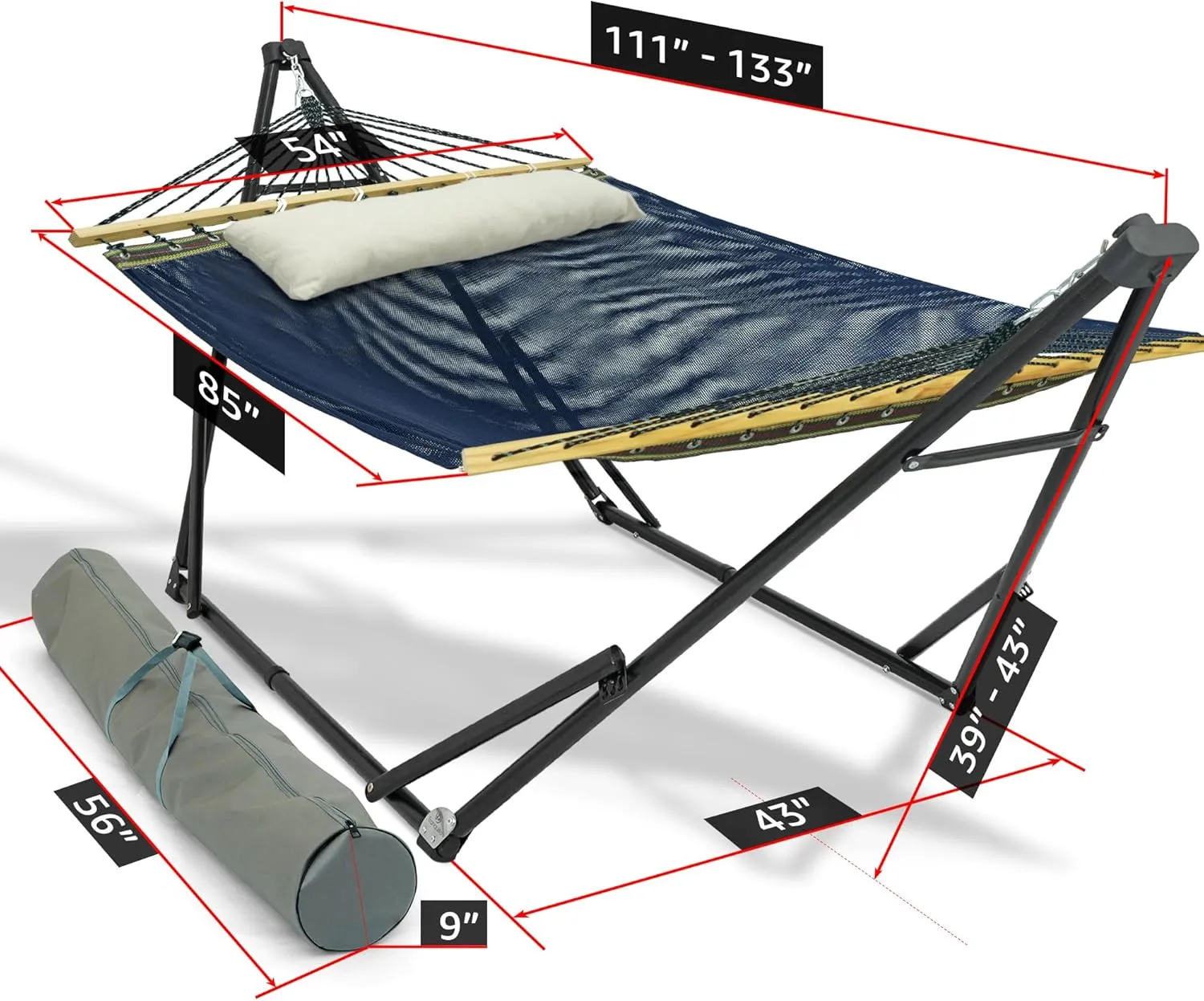 Tranquillo Unity Adjustable Hammock Stand, Hammocks Stands for The Garden, 800 lbs Capacity Steel Double Hammock Stand for 2 Persons, Premium Pre-Assembled Stand (Steel, Aegean)