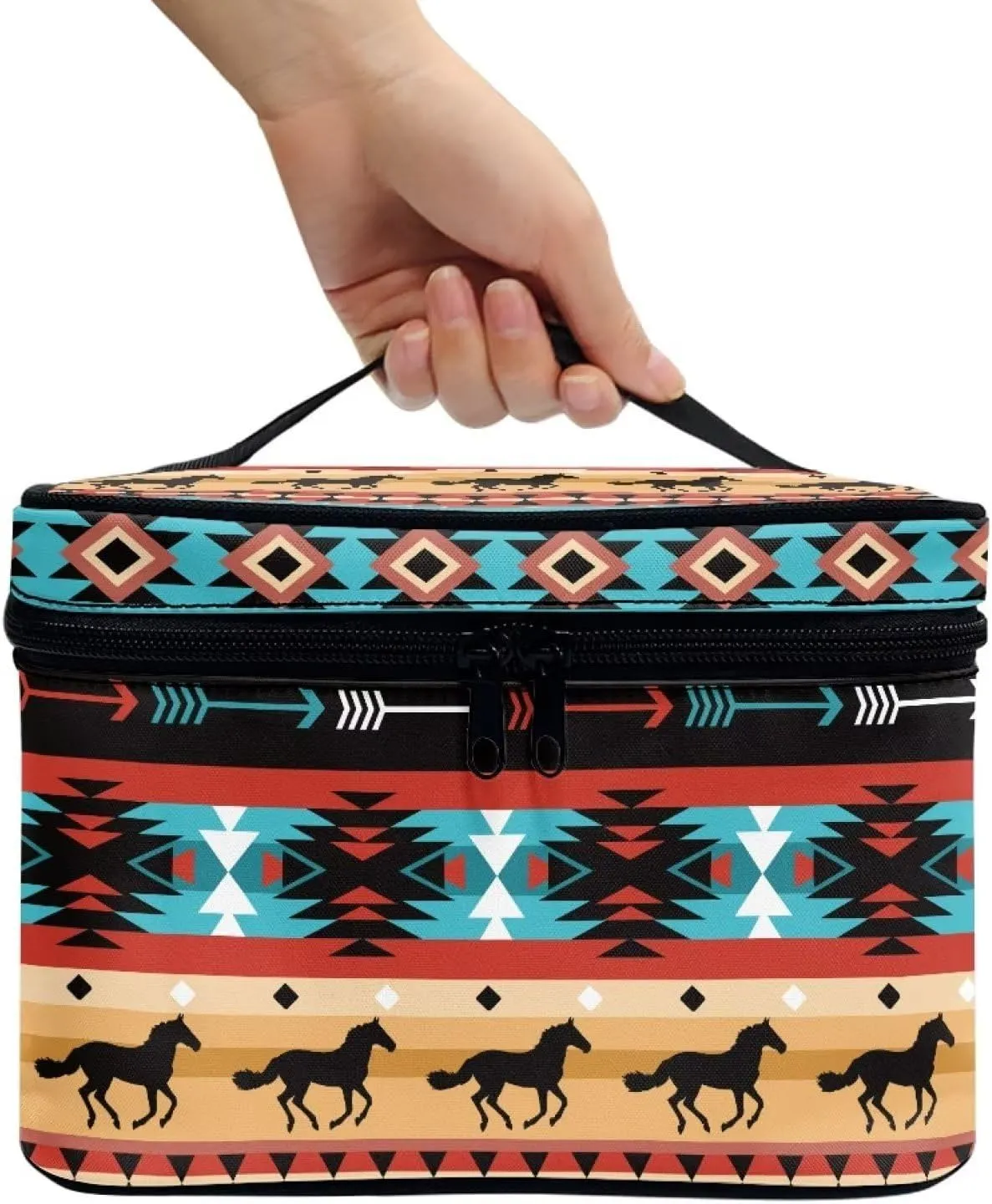 Uasibuni Aztec Large Makeup Bag Cosmetic Zipper Pouch Travel Cosmetic Case Organizer Bag for Women Cosmetic Bag