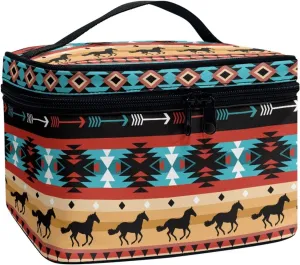 Uasibuni Aztec Large Makeup Bag Cosmetic Zipper Pouch Travel Cosmetic Case Organizer Bag for Women Cosmetic Bag