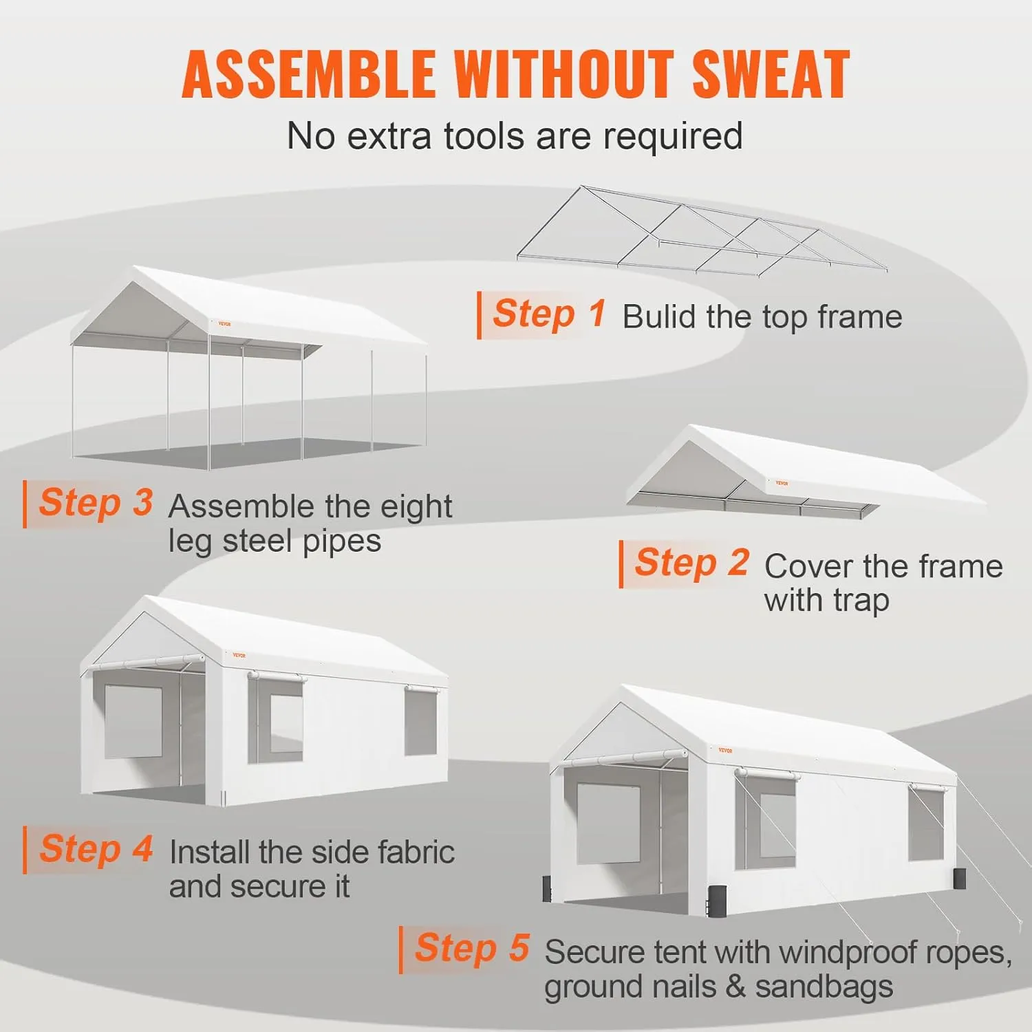 VEVOR Heavy Duty Carport, 10x20ft Car Canopy, Portable Garage with Roll-up Ventilated Windows & Removable Sidewalls, UV Resistant Waterproof All-Season Tarp for SUV, F150, Car, Truck, Boat
