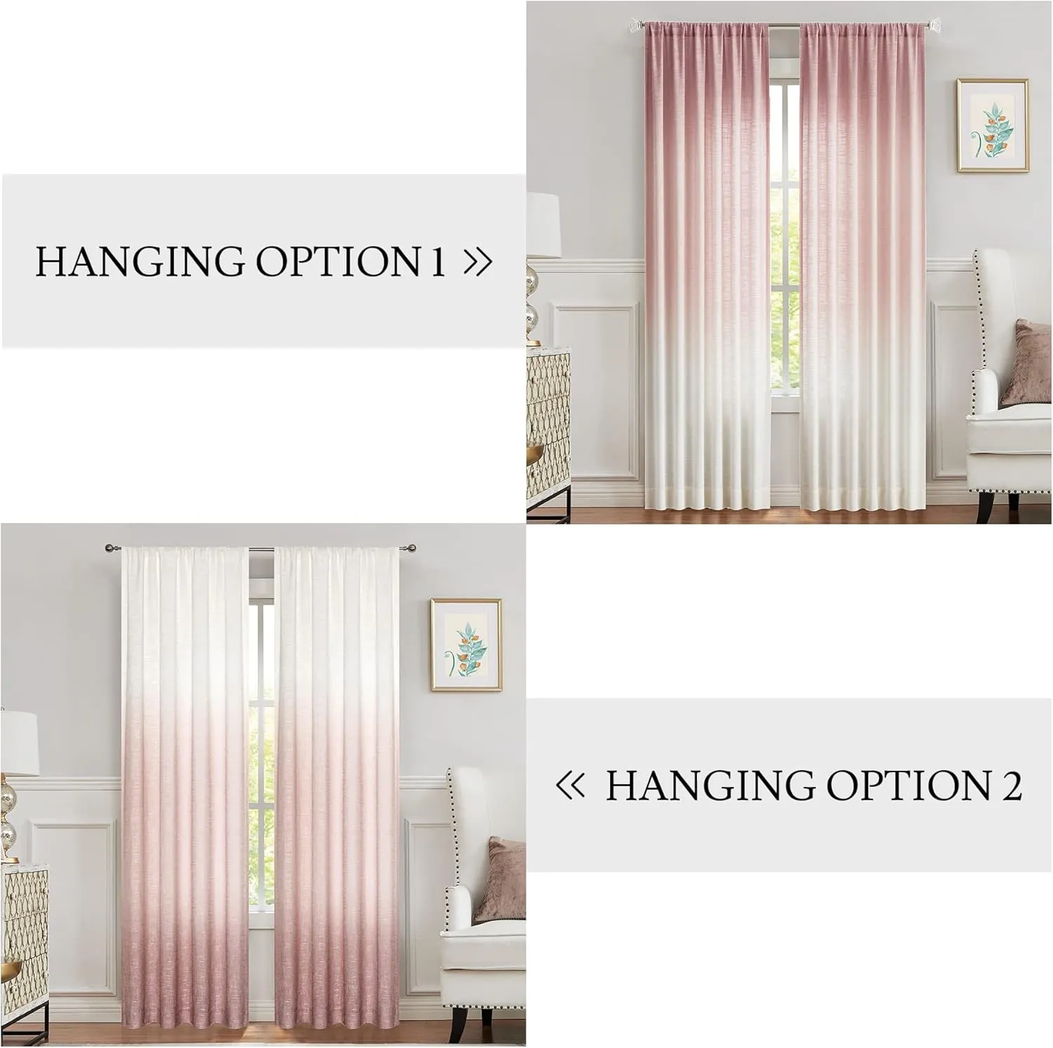 Vision Home Pink Ombre Window Curtains Linen Texture Gradient Light Filtering Semi Sheer Curtains 84 inch Length for Living Room Bedroom Rod Pocket,Cream White to Blush,50" Wx84 L,2 Panels