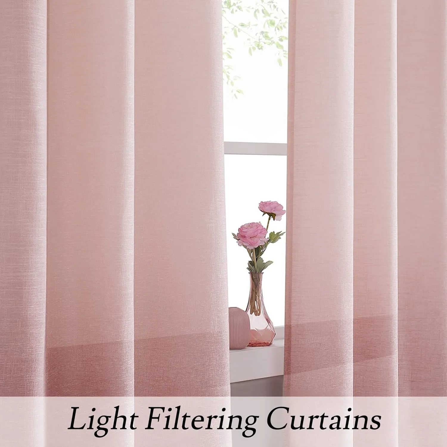 Vision Home Pink Ombre Window Curtains Linen Texture Gradient Light Filtering Semi Sheer Curtains 84 inch Length for Living Room Bedroom Rod Pocket,Cream White to Blush,50" Wx84 L,2 Panels