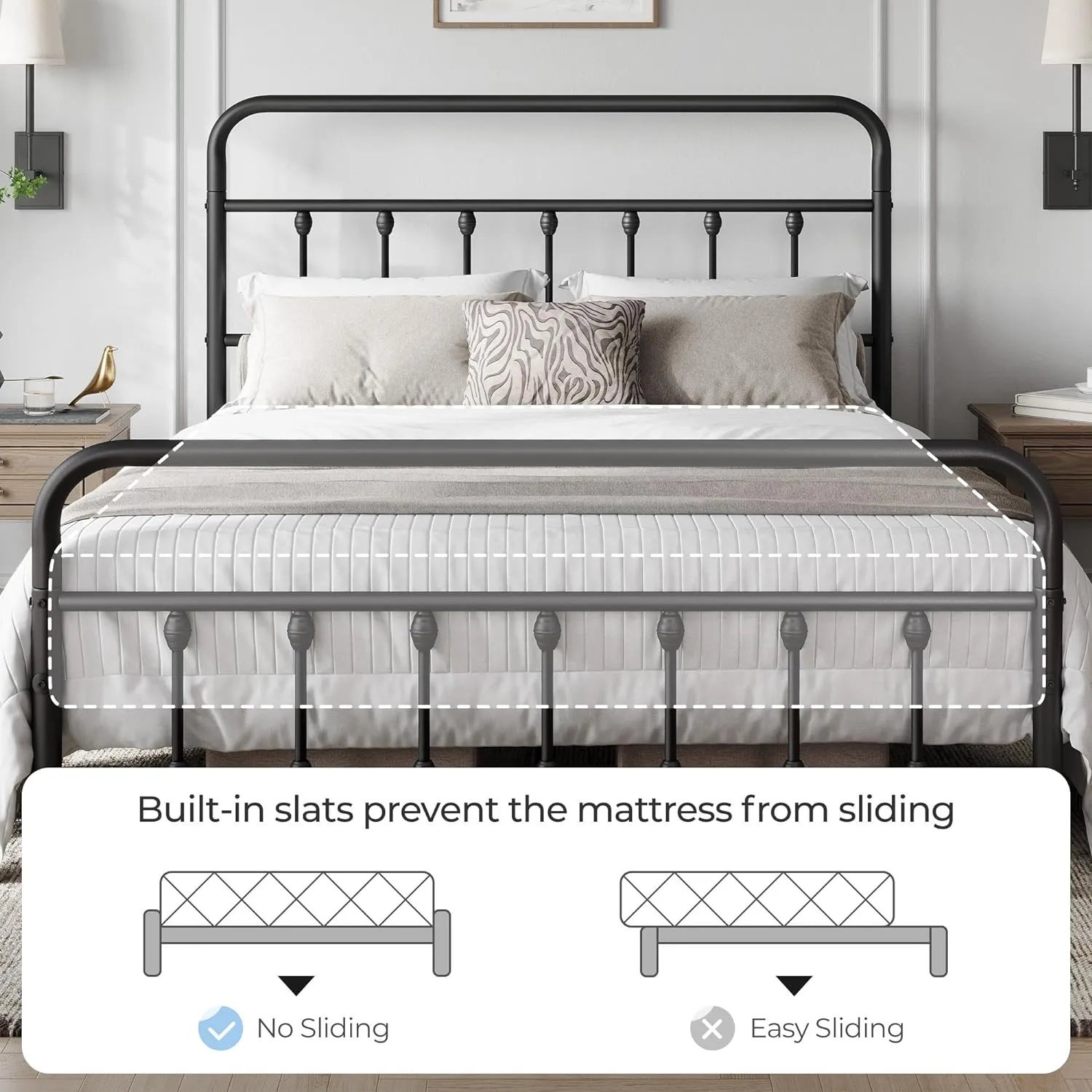 Yaheetech Classic Metal Platform Bed Frame Mattress Foundation with Victorian Style Iron-Art Headboard/Footboard/Under Bed Storage/No Box Spring Needed/Queen Size Black