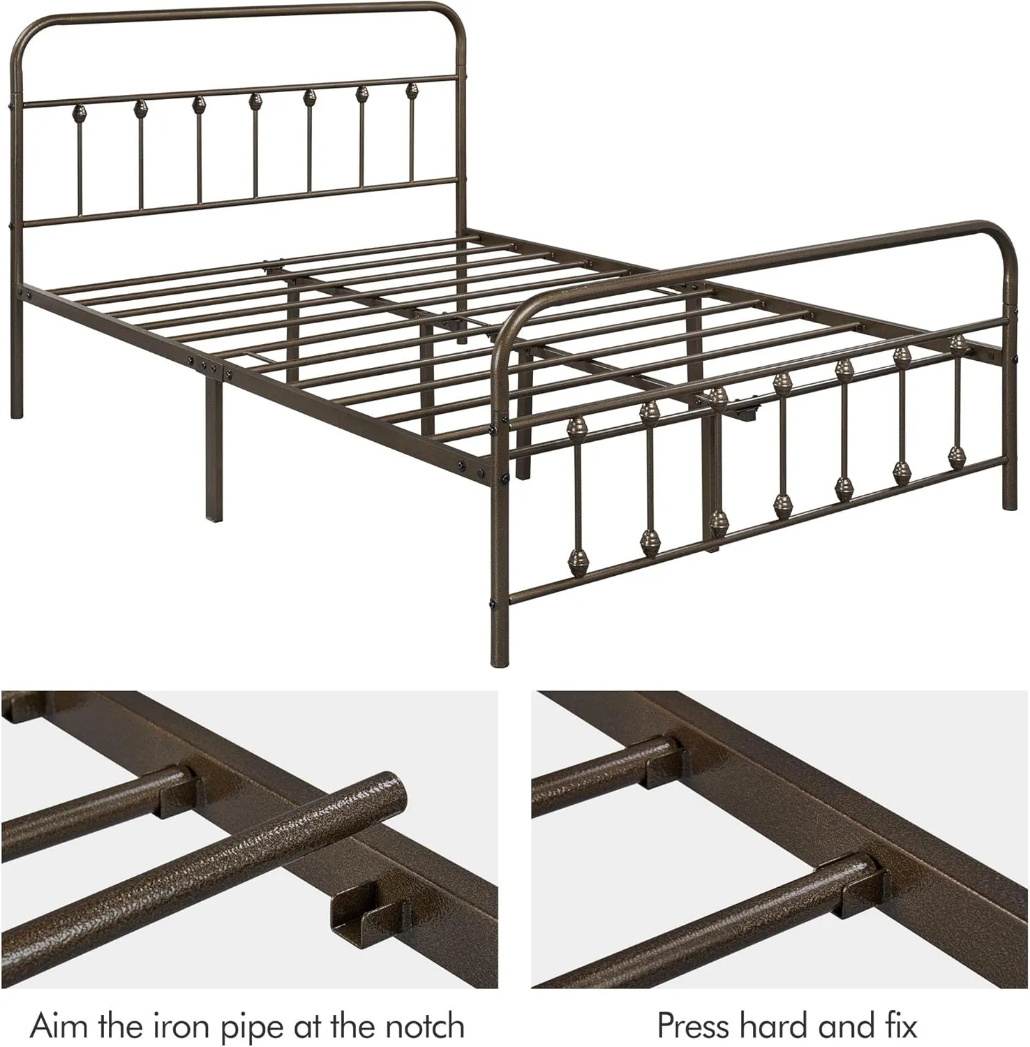 Yaheetech Classic Metal Platform Bed Frame Mattress Foundation with Victorian Style Iron-Art Headboard/Footboard/Under Bed Storage/No Box Spring Needed/Queen Size Bronze