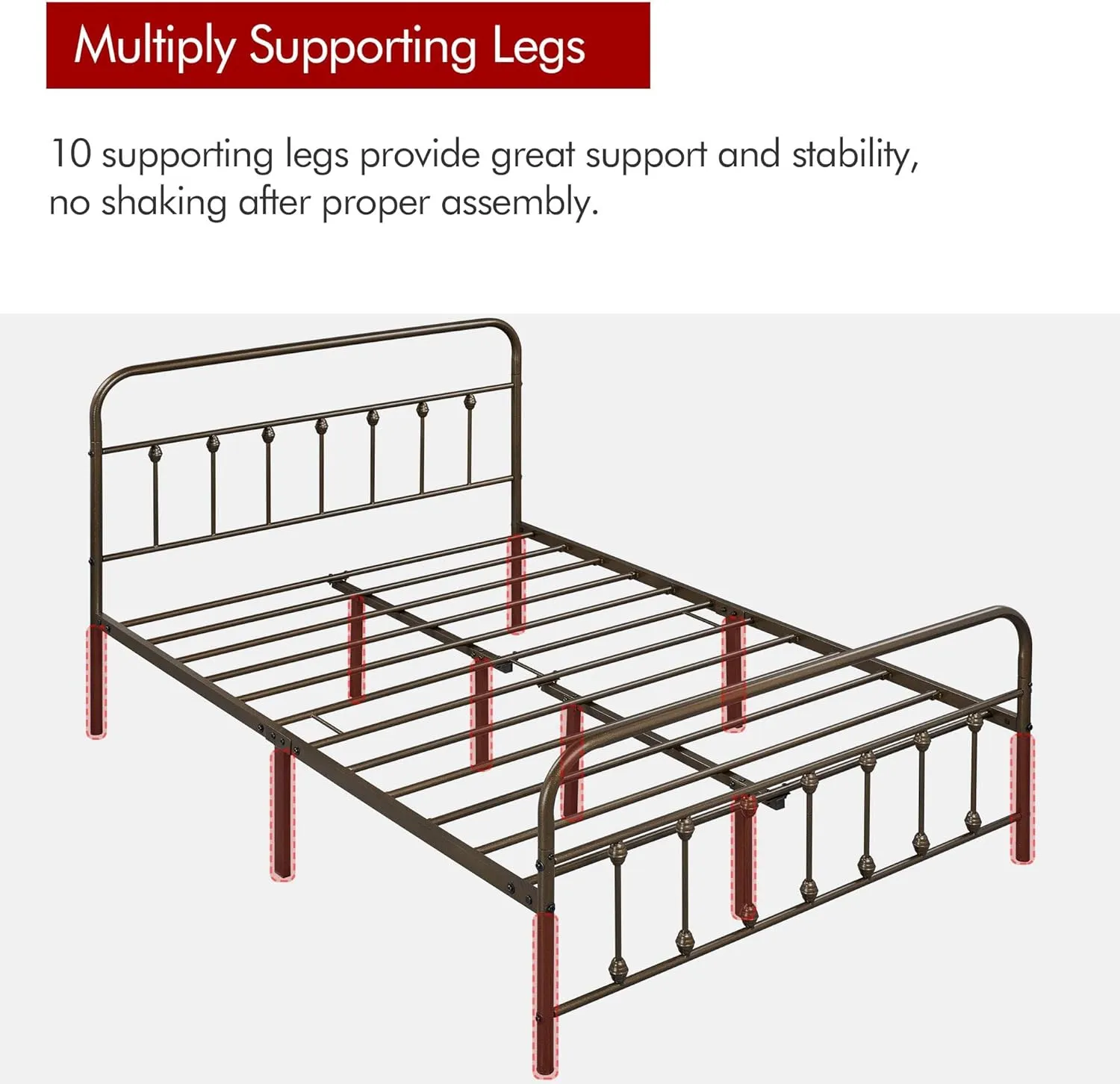 Yaheetech Classic Metal Platform Bed Frame Mattress Foundation with Victorian Style Iron-Art Headboard/Footboard/Under Bed Storage/No Box Spring Needed/Queen Size Bronze