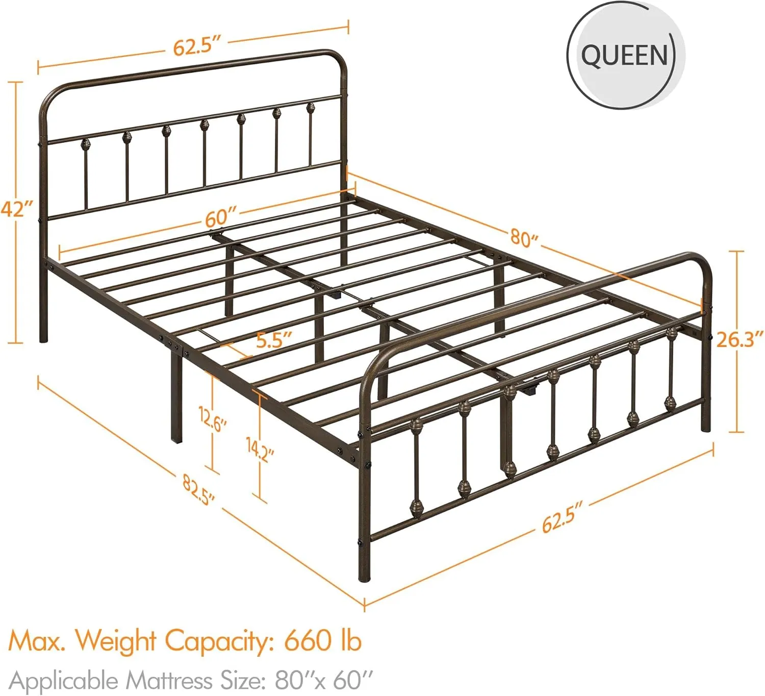 Yaheetech Classic Metal Platform Bed Frame Mattress Foundation with Victorian Style Iron-Art Headboard/Footboard/Under Bed Storage/No Box Spring Needed/Queen Size Bronze