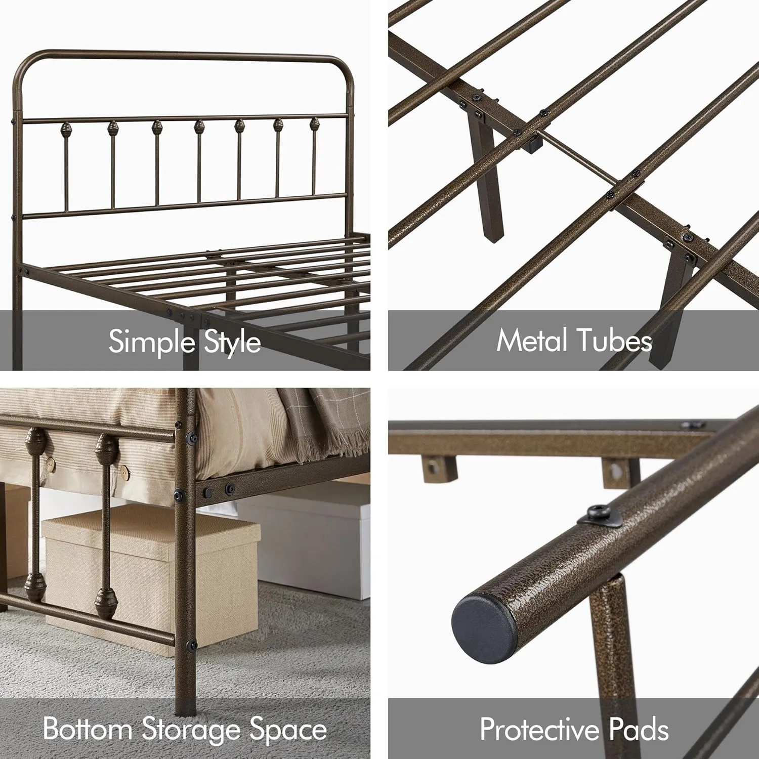 Yaheetech Classic Metal Platform Bed Frame Mattress Foundation with Victorian Style Iron-Art Headboard/Footboard/Under Bed Storage/No Box Spring Needed/Queen Size Bronze