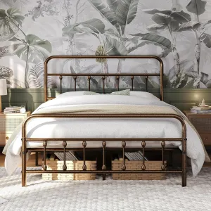 Yaheetech Classic Metal Platform Bed Frame Mattress Foundation with Victorian Style Iron-Art Headboard/Footboard/Under Bed Storage/No Box Spring Needed/Queen Size Bronze