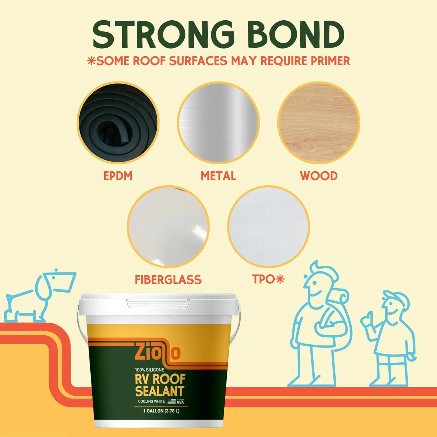 Ziollo RV Flex Repair 100% Silicone RV Roof Sealant - Premium Leak Repair & Waterproofing for Motorhomes, Trailers, and Campers - One Coat, No Priming Needed, 1 Gallon