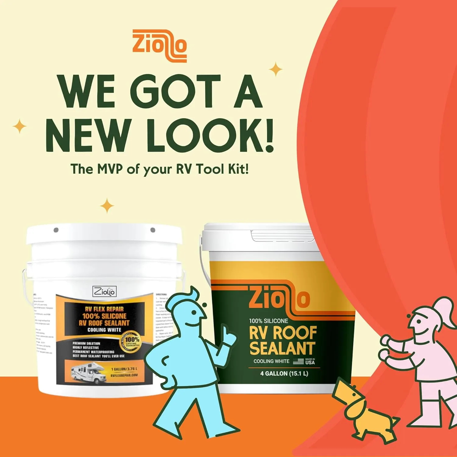 Ziollo RV Flex Repair 100% Silicone RV Roof Sealant - Premium Leak Repair & Waterproofing for Motorhomes, Trailers, and Campers - One Coat, No Priming Needed, 1 Gallon