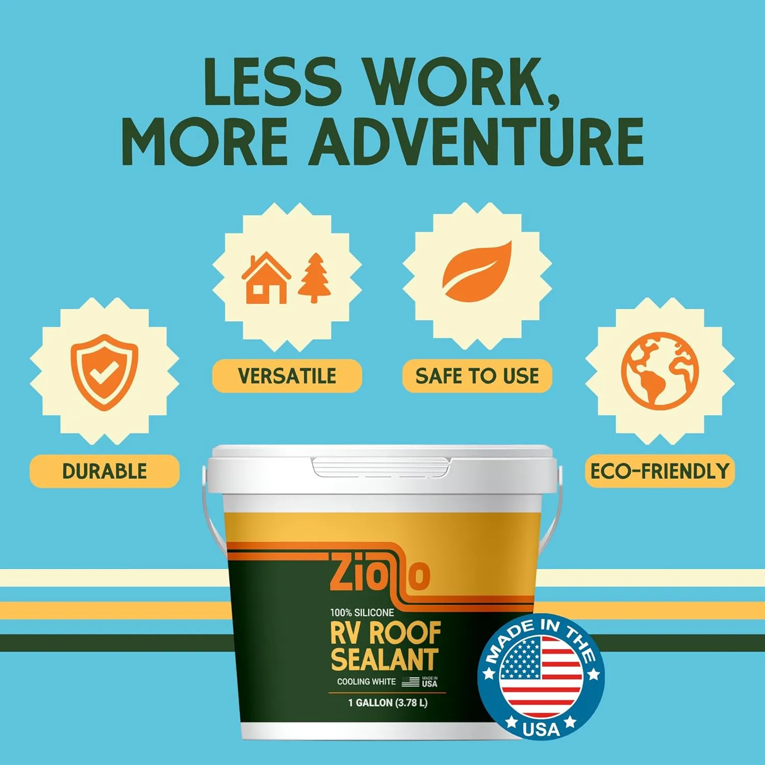 Ziollo RV Flex Repair 100% Silicone RV Roof Sealant - Premium Leak Repair & Waterproofing for Motorhomes, Trailers, and Campers - One Coat, No Priming Needed, 1 Gallon